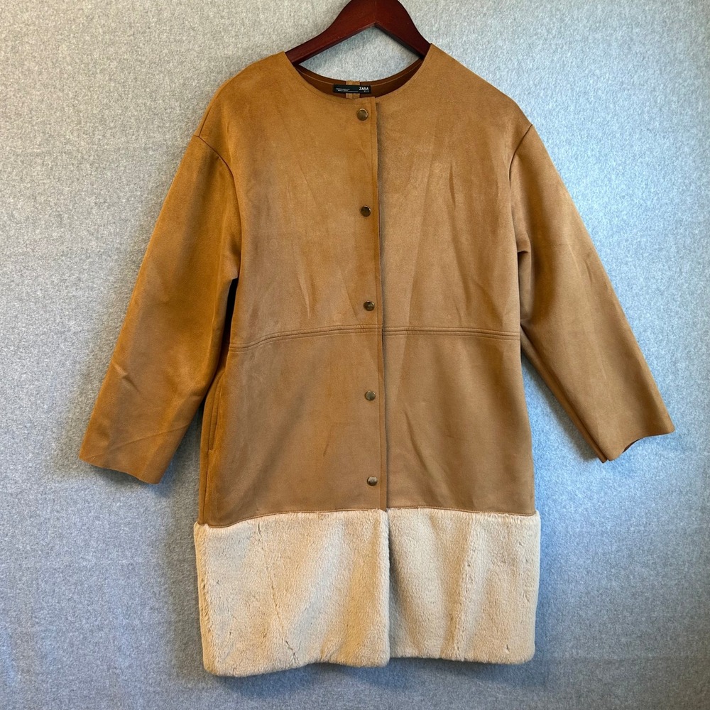 ZARA Faux Fur Faux Suede Jacket Coat Brown Tan Super Soft Womens Size‎ Medium